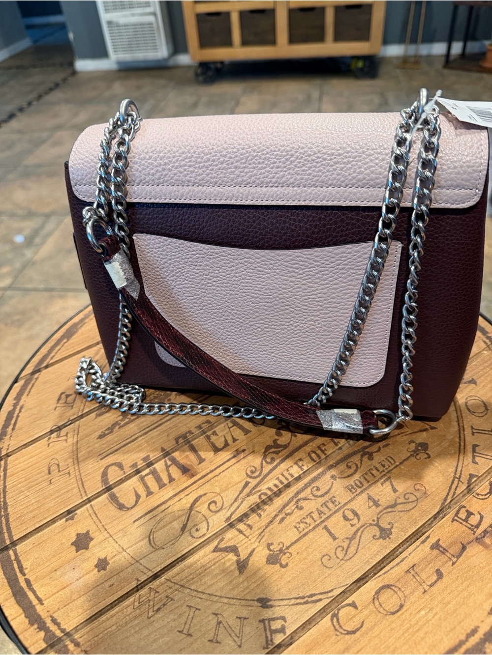 Coach Two-Tone Pebbled Leather Shoulder Bag in Dusty Pink & Burgundy - Picture 2 of 10